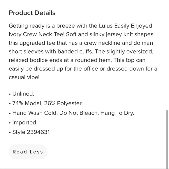 Lulus Easily Enjoyed Ivory Crew Neck Tee - NWT . Size medium - Picture 5 of 6